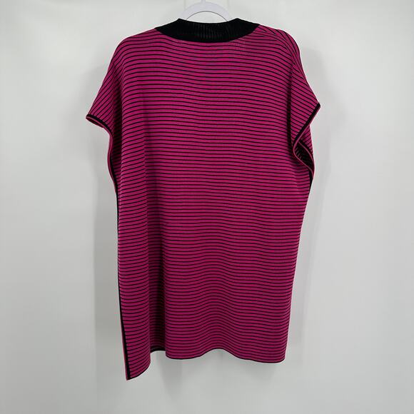 Ming Wang Womens Sleeveless Knit Cardigan Size‎ L Pink Black Striped Open Front - Picture 2 of 8
